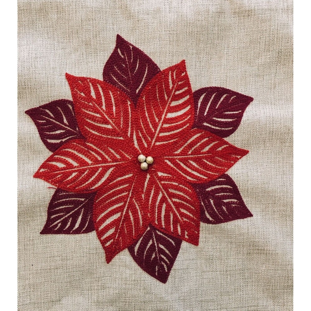 Metallic Gold Sparkly Red Holiday Christmas Poinsettia Table Runner Decor 71x14 - Picture 4 of 8